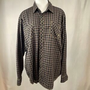 EQ EQUILIBRIO Mens (XL) Gingham Brown Rodeo Western Button Down Shirt Stitching